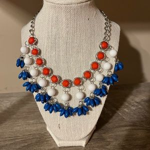 Red White & Blue Patriotic Layered Silver Hardware Bead Necklace